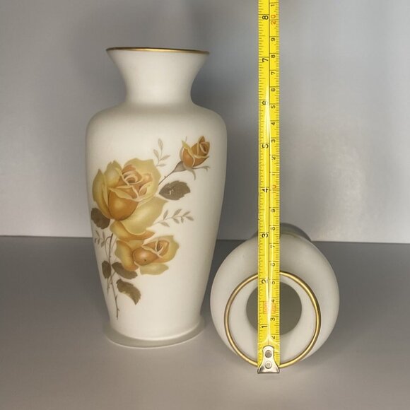 Vintage Frosted Glass Vase with Yellow Flowers - Picture 8 of 8
